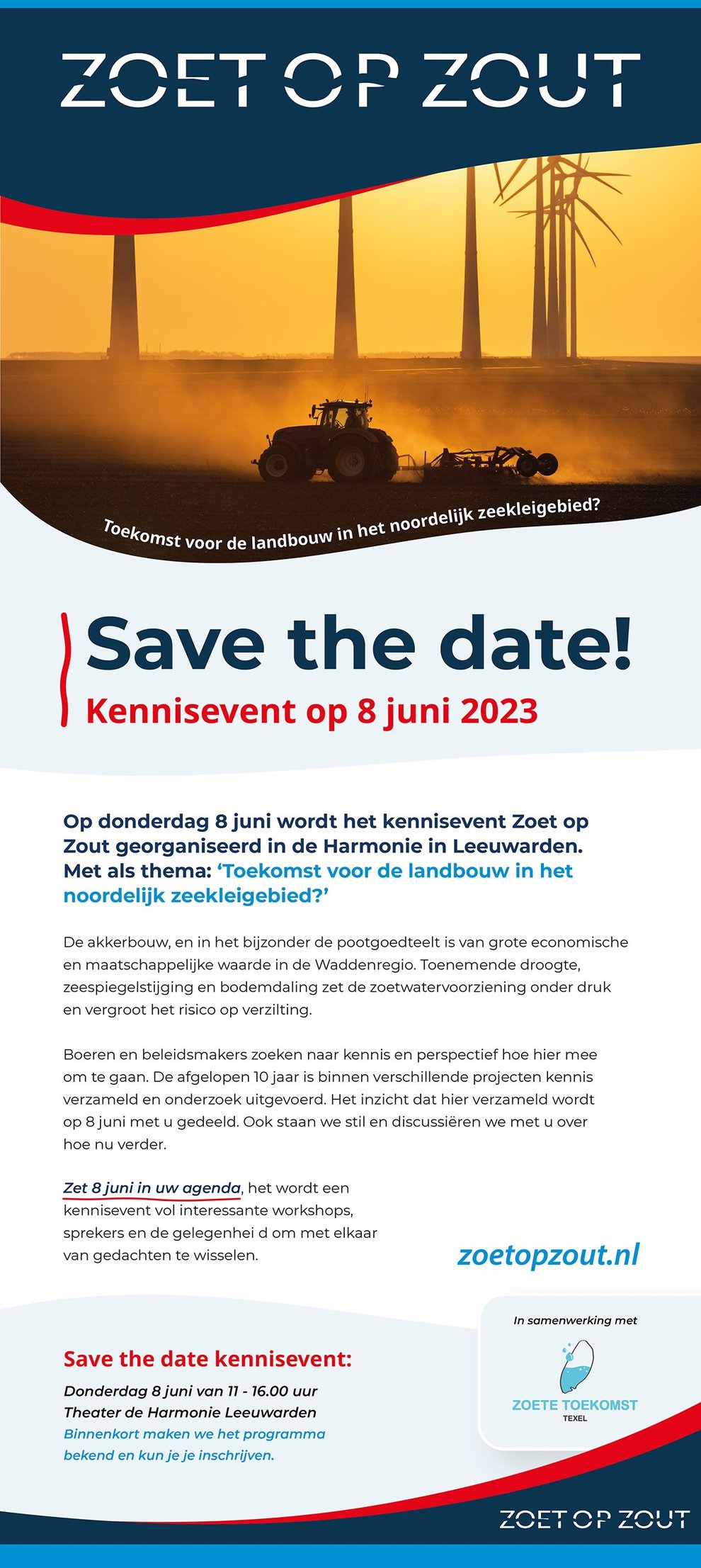 Save the date Kennisevent Zoet op Zout 8 juni 2023